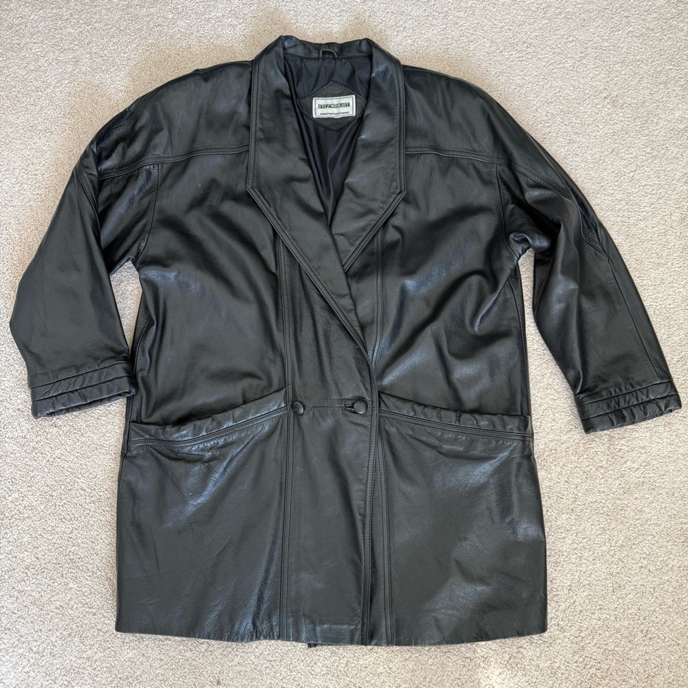 Vintage black leather jacket XL FitzWright black genuine leather double breasted